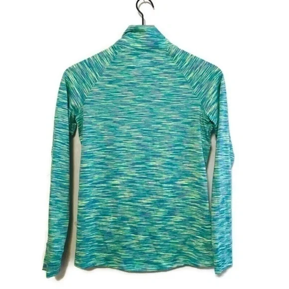 Under Armour UA Tech All Season Semi Fitted Green Blue Half Zip Long Sleeve Top - Picture 3 of 7